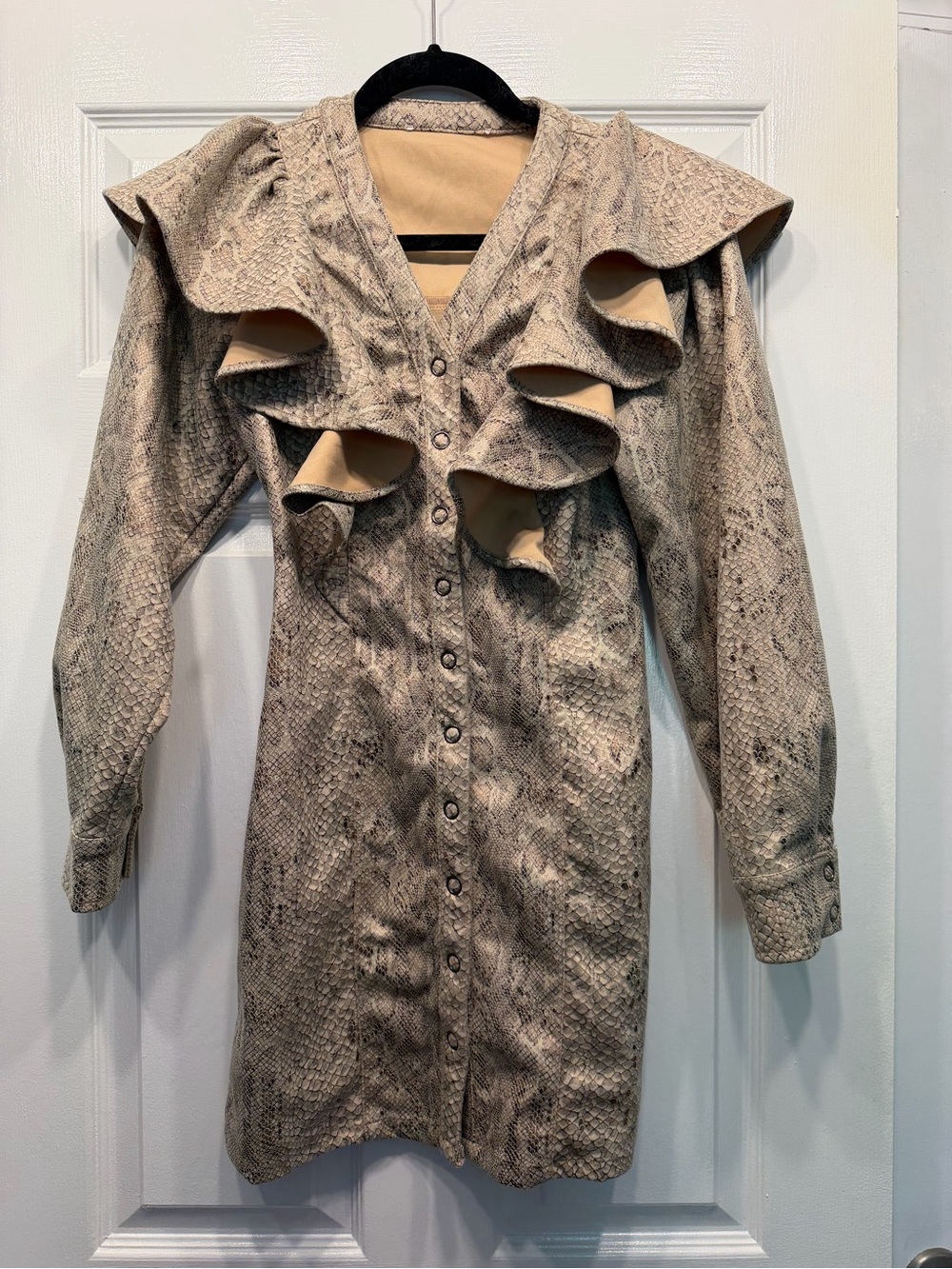 Karlie Beige Snake-Print Faux Suede Mini Dress